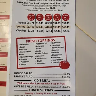 Menu as of Sept 13th 2024