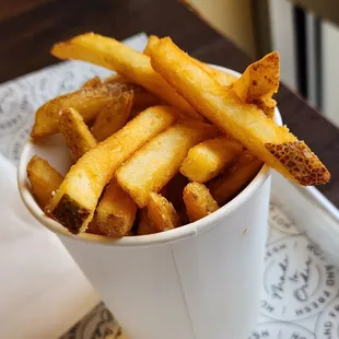 Natural cut (skin on frozen) fries included with burgers