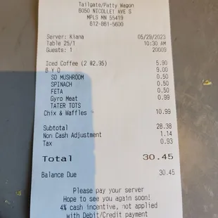 Receipt for subpar breakfast