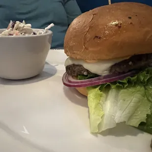 The gobbler burger (turkey) with coleslaw