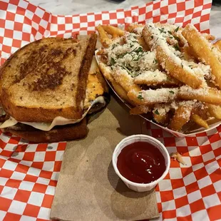 Old School Patty Melt and Garlic Fries