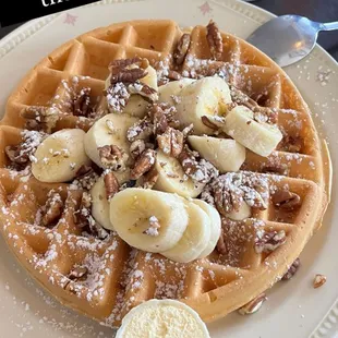 Banana pecan waffle