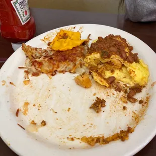 a half eaten plate of food