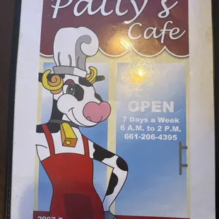 Front of the kids menu