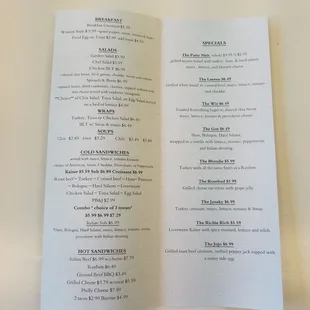 a menu for a restaurant