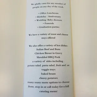 a menu for a restaurant