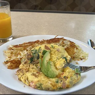 4 egg!  vegetarian omelette with spinach and avocado.