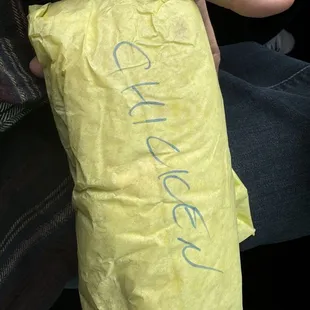 Chicken rice and cheese burrito