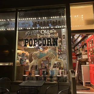 Exterior shot on a late Saturday night