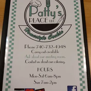 Front of menu.