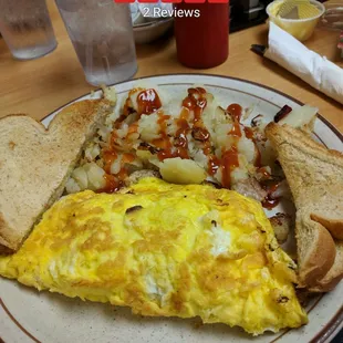 an omelet and toast