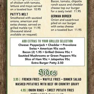 Menu: From the Grill, Sides, Beverages, and Deserts