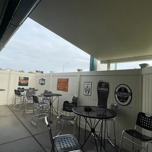 tables and chairs on a patio