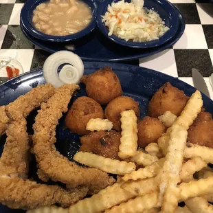 Fish plate $13  Hush puppies was best I&apos;ve ever ate  Fish was good also ,no greasy at all