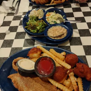 2 catfish dinners and sides