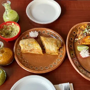 Guac, burrito al pastor, tacos birria