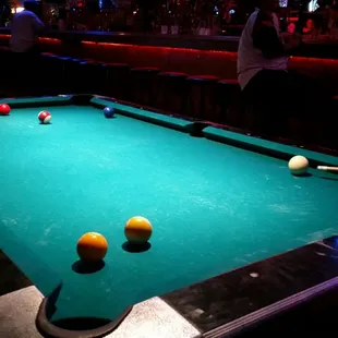 a pool table in a bar