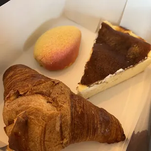 Mango entremets, basque cheesecake, chocolate ganache croissant