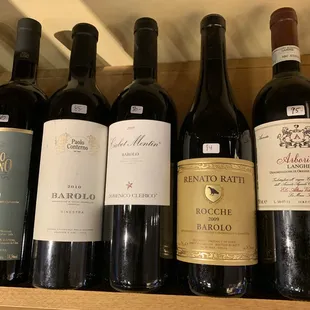 bottles of wine on a shelf