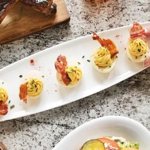 Deviled Eggs with crispy prosciutto