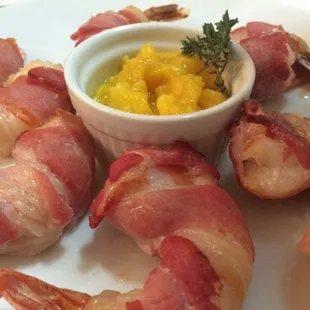 Bacon Wrapped shrimp with Mango Compote