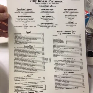 Breakfast menu