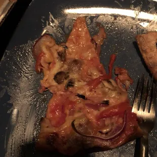 a slice of pizza and a fork