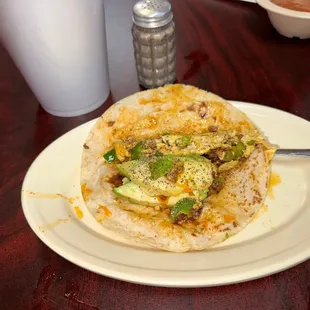 My usual Chorizo con Huevo with chopped jalepenos and I added Avocado