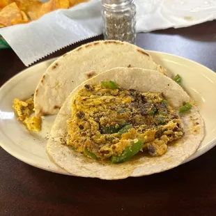 Chorizo con Huevo con jalepenos Breakfast Taco