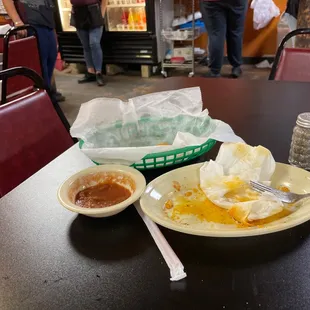 I've already devoured my Chips and Salsa and my two Chorizo con Huevos with chopped jalapeños breakfast tacos