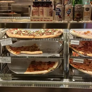 a variety of pizzas