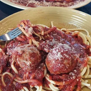 Hot sausage Stromboli and Spaghetti with meatballs