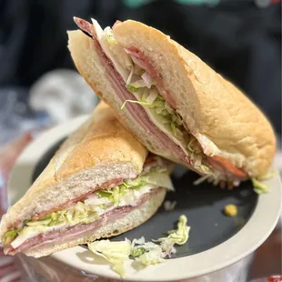 a sandwich cut in half on a plate