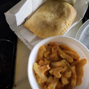 Mac and cheese  and chicken patty