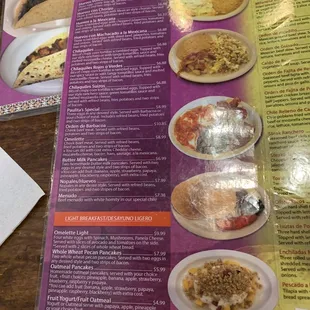 the menu for the restaurant