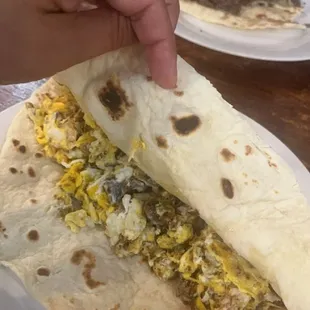 a hand holding a tortilla