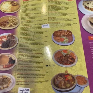 a menu of mexican food