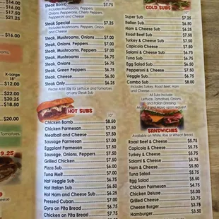 the menu for the restaurant