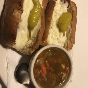 Chicken Bomb and minestrone soup