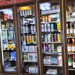 a display case of beer