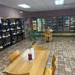 Spacious dining room with 5 tables and 5 stools