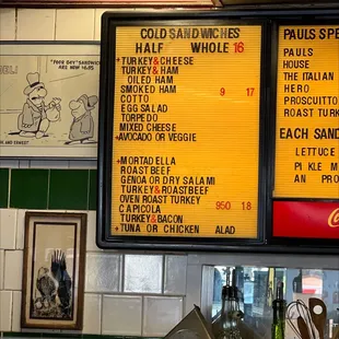 the menu for the restaurant