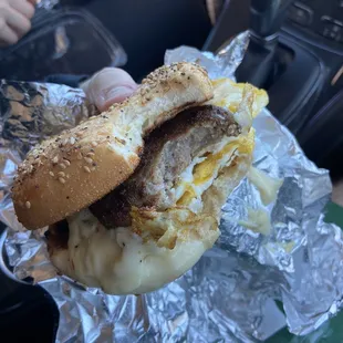 Build Your Own Breakfast Sandwich Bagel Sausage Egg and Pepper Jack Cheese