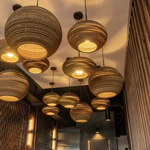 a variety of hanging baskets