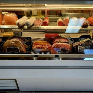 a display case of meat