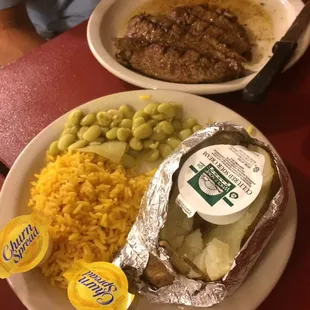 The steak and sides. Not pictured is soup salad and bread.