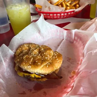 Bacon cheeseburger with Cajun fries