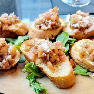 6pc Bruschetta Milano $14.00 (11/24/22). @PaulsOnTSq @TimesSquareNYC @NewYorkCity.Explore #FoodPorn