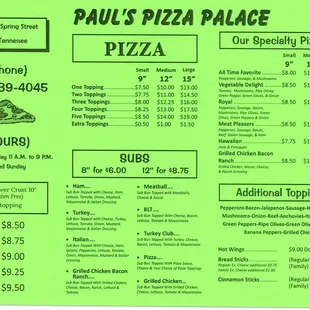 Current Menu as of 09/01/2021