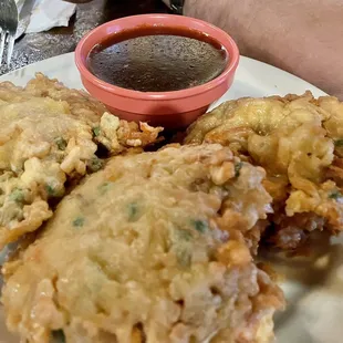 Shrimp egg foo young. Also comes with rice (not pictured).
